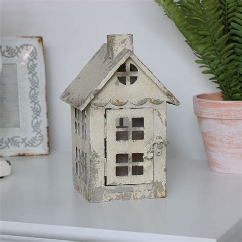 metal house lantern uk|Rustic Cream Metal House Candle Lantern.